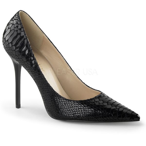 Eleganter Stiletto Pumps schwarz Leder in Reptil-Optik CLASSIQUE-20SP